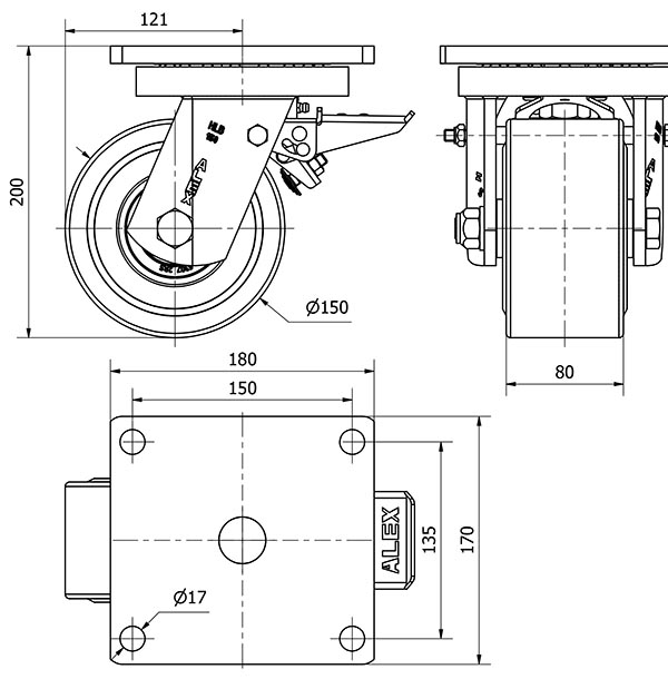 R.GIR.PLACA FRENO (ANCHA) 10HLBFD150A-NFB NYLON FUNDIDO EJE BOLAS