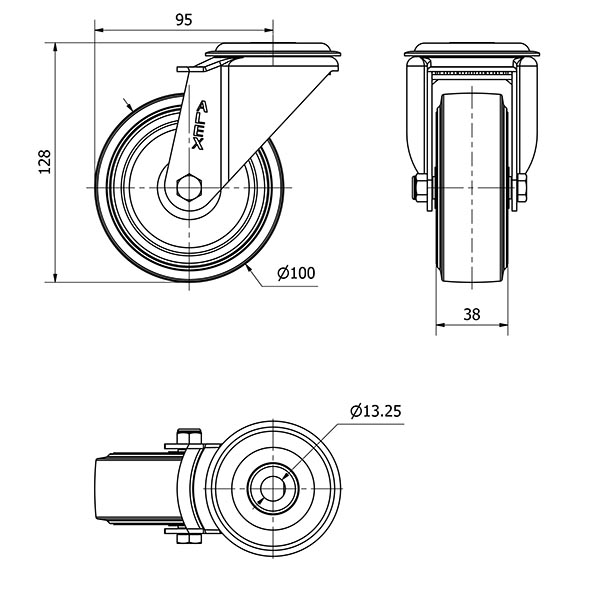 R.GIR.AGUJERO M12 20ZV100-THG GOMA NEGRA TECNOPOLIMERO EJE LISO