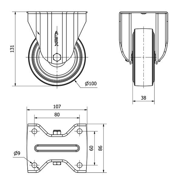 R.FIJA INOX.17ZVLI100-THG GOMA NEGRA TECNOPOLIMERO EJE LISO