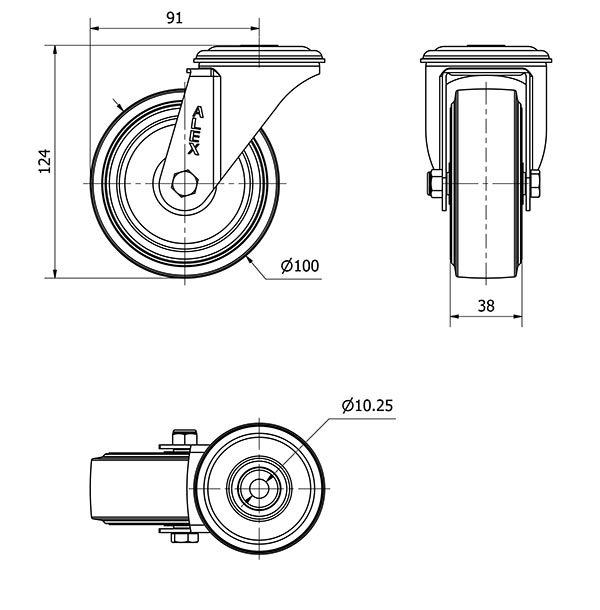 R.GIR.AGUJERO M10 INOX.20ZVLI100-THG GOMA NEGRA TECNOPOLIMERO LISO