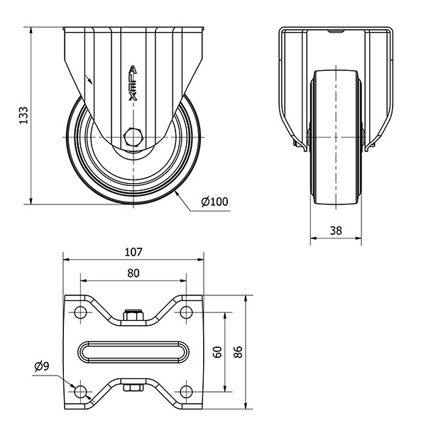 R.FIJA INOX.17ZVI100-THG GOMA NEGRA TECNOPOLIMERO EJE LISO