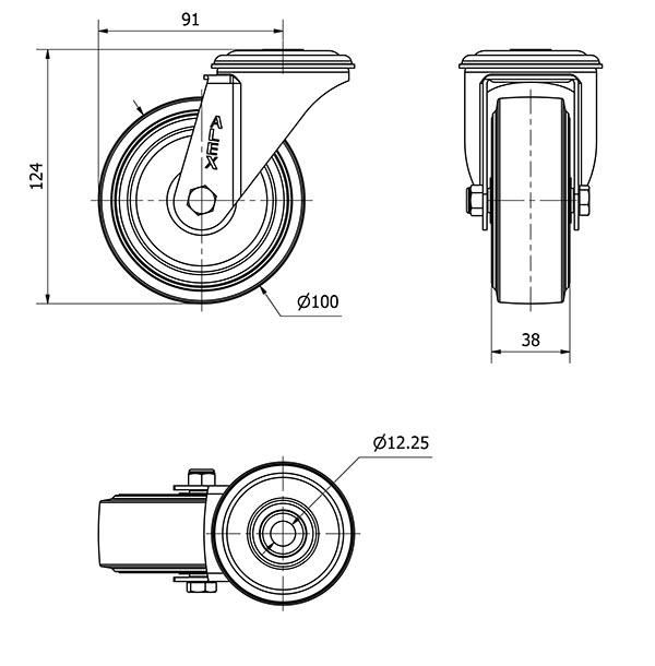 R.GIR.AGUJERO M12 INOX.20ZVLI100-THG GOMA NEGRA TECNOPOLIMERO LISO