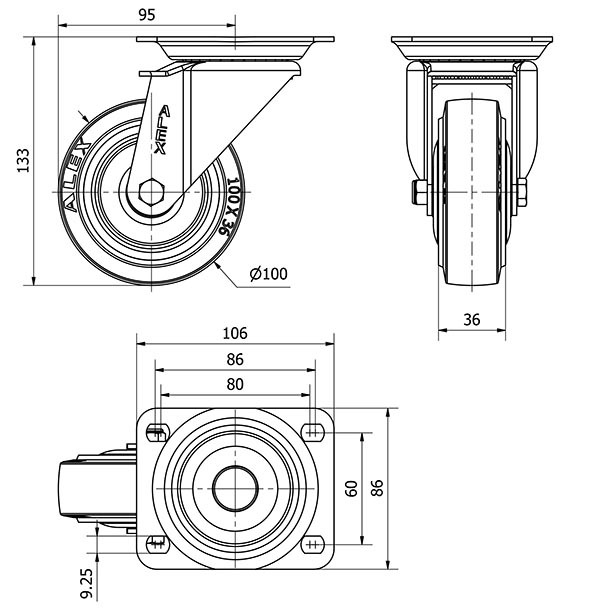 R.GIR.PLACA 10ZV100CP-PGMSB POLIAMIX-GOMA AZUL EJE BOLAS AH NEGROS