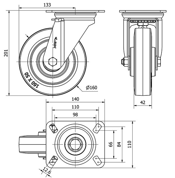 R.GIR.PLACA 10ZV160-PGMB POLIAMIX-GOMA AZUL EJE BOLAS