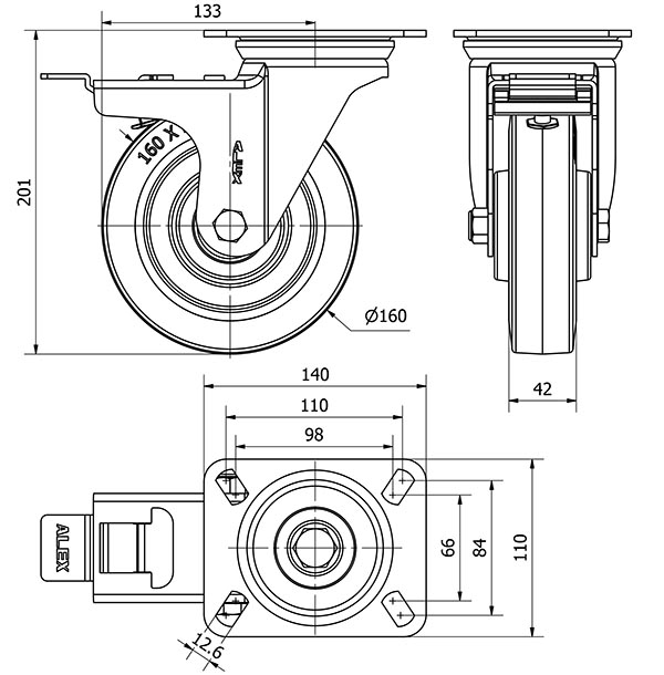 R.GIR.PLACA FRENO 10ZVFD160-PGMB POLIAMIX-GOMA AZUL EJE BOLAS