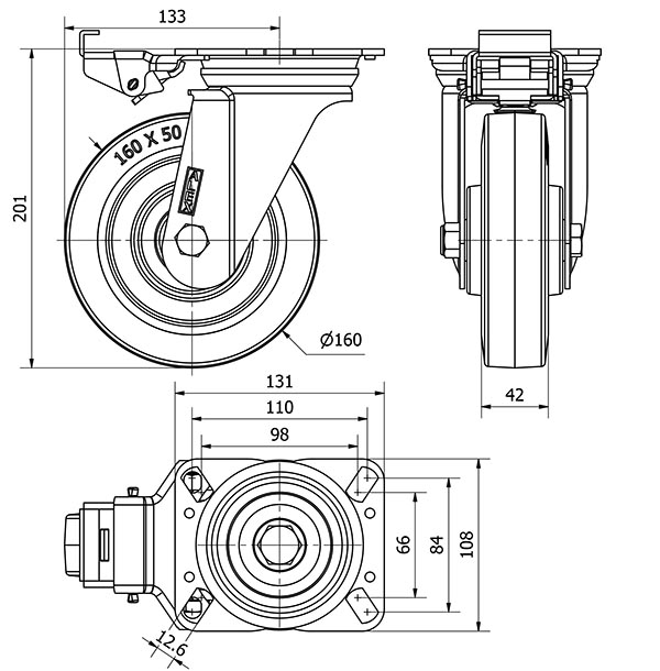 R.GIR.PLACA MEC.DIR.10ZVMD160-PGMB POLIAMIX-GOMA AZUL EJE BOLAS