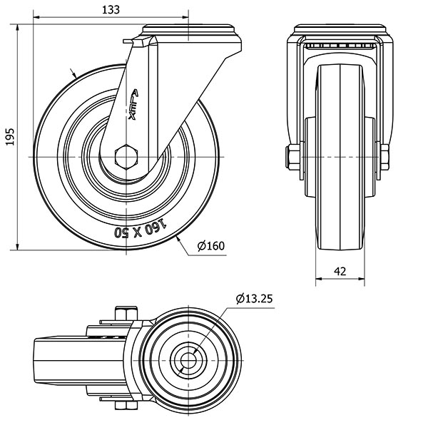 R.GIR.AGUJERO M12 20ZV160-PGMB POLIAMIX-GOMA AZUL EJE BOLAS