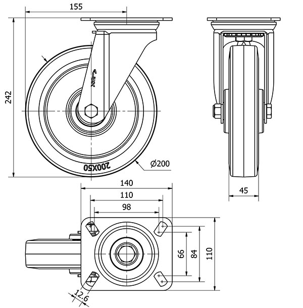 R.GIR.PLACA 10ZV200-PGMB POLIAMIX-GOMA AZUL EJE BOLAS