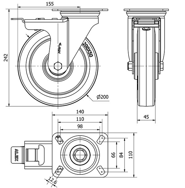 R.GIR.PLACA FRENO 10ZVFD200-PGMB POLIAMIX-GOMA AZUL EJE BOLAS