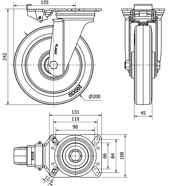 R.GIR.PLACA MEC.DIR.10ZVMD200-PGMB POLIAMIX-GOMA AZUL EJE BOLAS