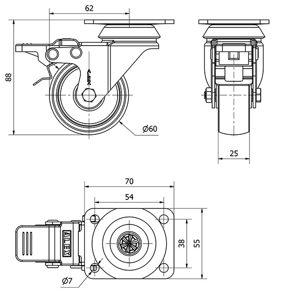 R.GIR.PLACA FRENO 10BHFD60-BP PLASTICO BLANCO EJE LISO