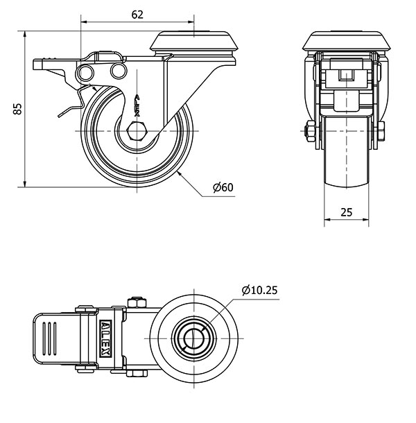 R.GIR.AGUJERO M10 FRENO 20BHFD60-BP PLASTICO BLANCO EJE LISO