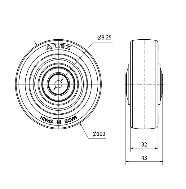 R.GIR.PLACA MEC.DIR.(ANCHA) 10HLBMD100A-NFB NYLON FUNDIDO EJE BOLAS