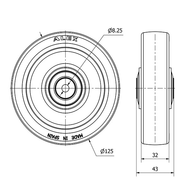 R.GIR.PLACA MEC.DIR.(ANCHA) 10HLBMD125A-NFB NYLON FUNDIDO EJE BOLAS