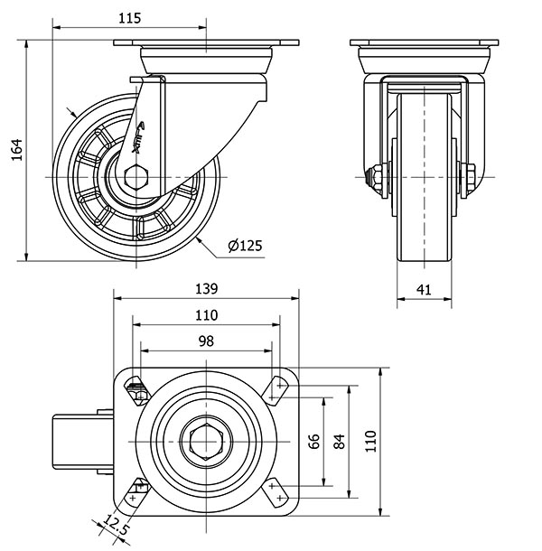R.GIR.AGUJER.M10 FRENO INOX.20BHIFD60CP-PGIA POLIAMIX-GOMA GRIS LISO