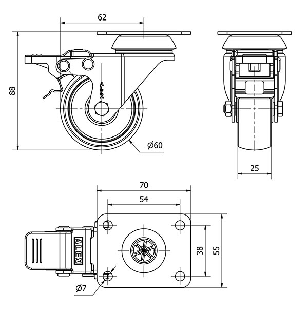 R.GIR.PLACA FRENO INOX.10BHIFD60-BP PLASTICO BLANCO EJE LISO