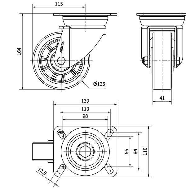 R.GIR.PLACA 10TV125-AUB (ANCHA) ALUMINIO-POLIUR.NARANJA EJE BOLAS