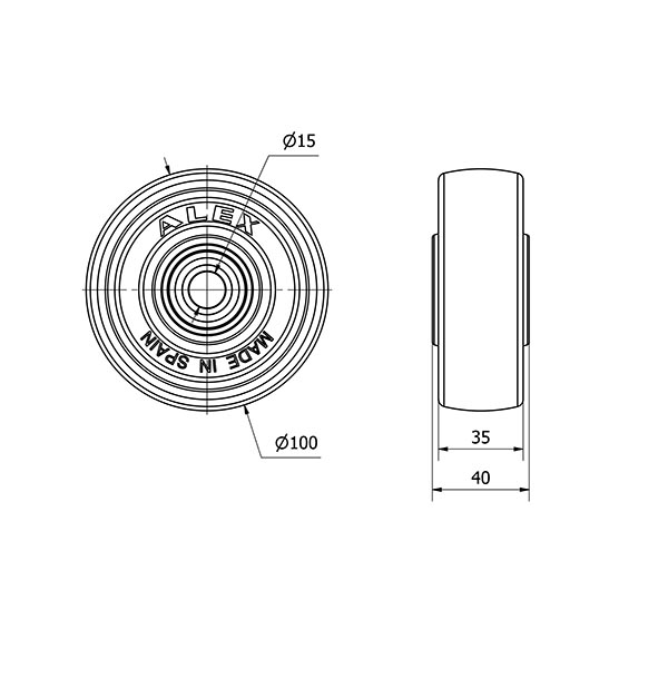 RUEDA TTB100-15-41 RESINA NEGRA EJE BOLAS