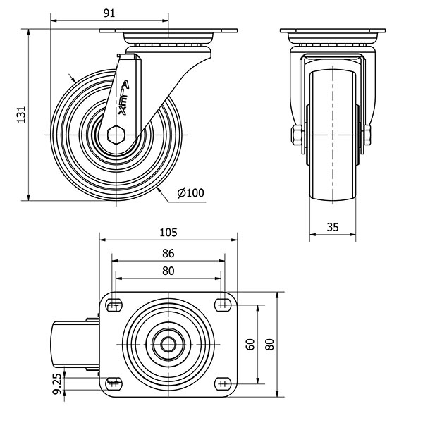 R.GIR.PLACA 10ZVL100-TTB RESINA NEGRA EJE BOLAS