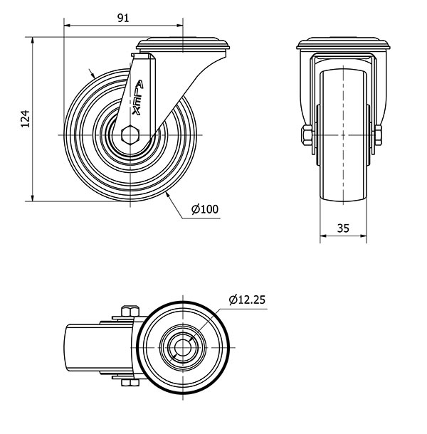 R.GIR.AGUJERO M12 20ZVL100-TTB RESINA NEGRA EJE BOLAS