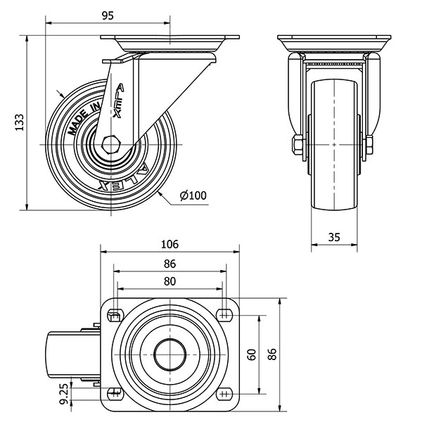 R.GIR.PLACA 10ZV100-TTB RESINA NEGRA EJE BOLAS