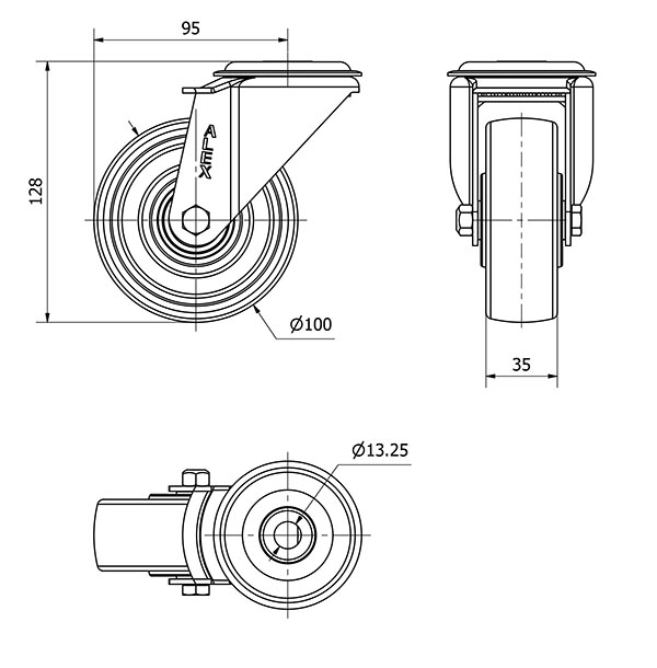 R.GIR.AGUJERO M12 20ZV100-TTB RESINA NEGRA EJE BOLAS