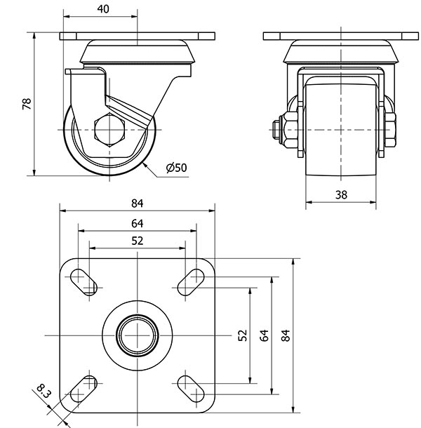 R.GIR.PLACA 10LP50-KNB NYLON NEGRO EXTRAFUERTE EJE BOLAS