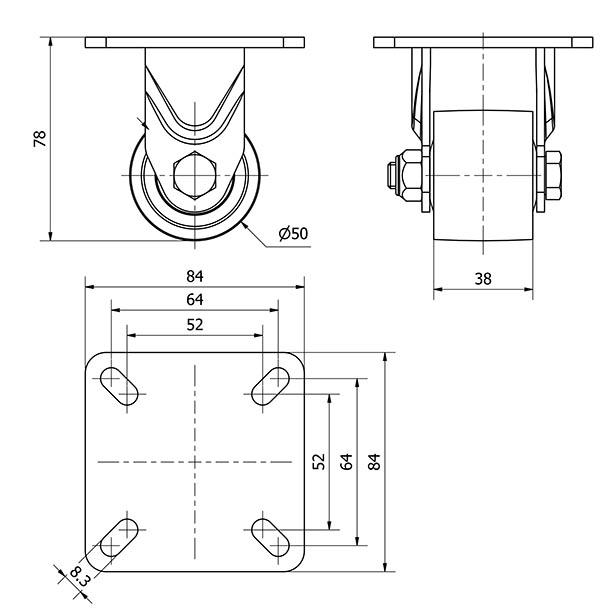 R.FIJA 17LP50-KNB NYLON NEGRO EXTRAFUERTE EJE BOLAS