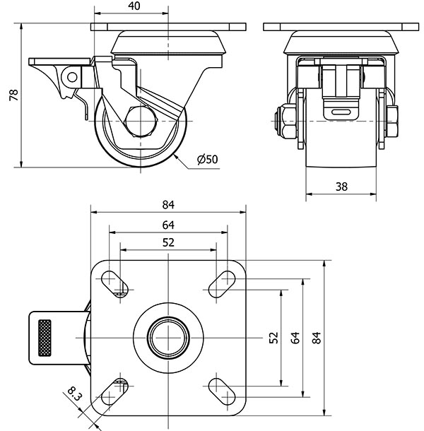 R.GIR.PLACA FRENO 10LPFN50-KNB NYLON NEGRO EXTRAFUERTE EJE BOLAS