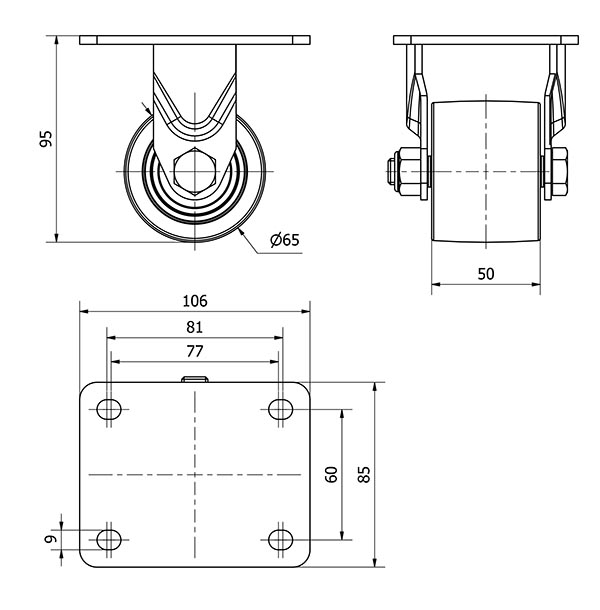 R.FIJA 17LP65-KNB NYLON NEGRO EXTRAFUERTE EJE BOLAS