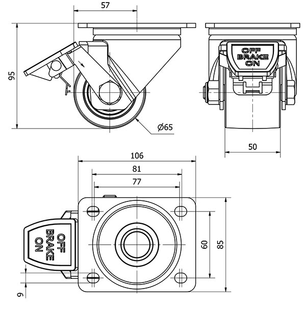 R.GIR.PLACA FRENO 10LPFN65-KNB NYLON NEGRO EXTRAFUERTE EJE BOLAS