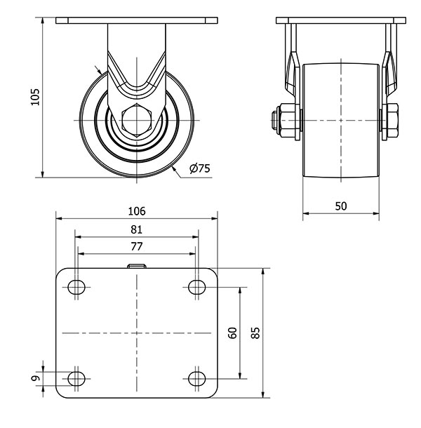 R.FIJA 17LP75-KNB NYLON NEGRO EXTRAFUERTE EJE BOLAS