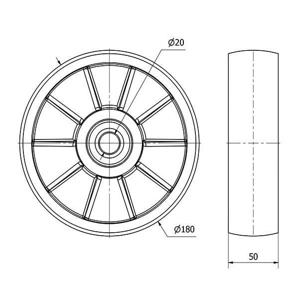 RUEDA TNB180-20-50 NYLON BLANCO EJE BOLAS