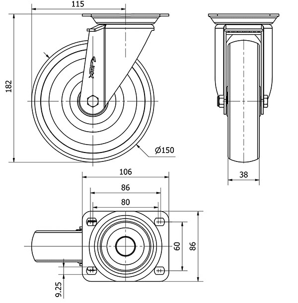 R.GIR.PLACA 10ZVL150-UTR POLIAMIX BLANCO EJE RODILLOS