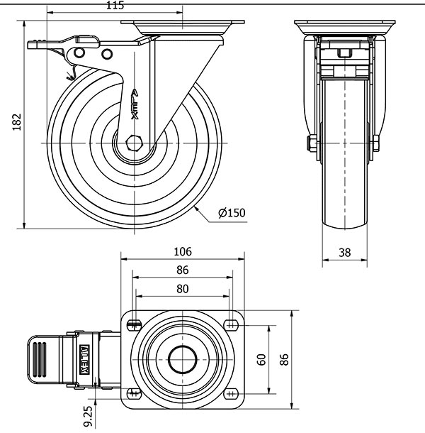 R.GIR.PLACA FRENO 10ZVLFD150-UTR POLIAMIX BLANCO EJE RODILLOS