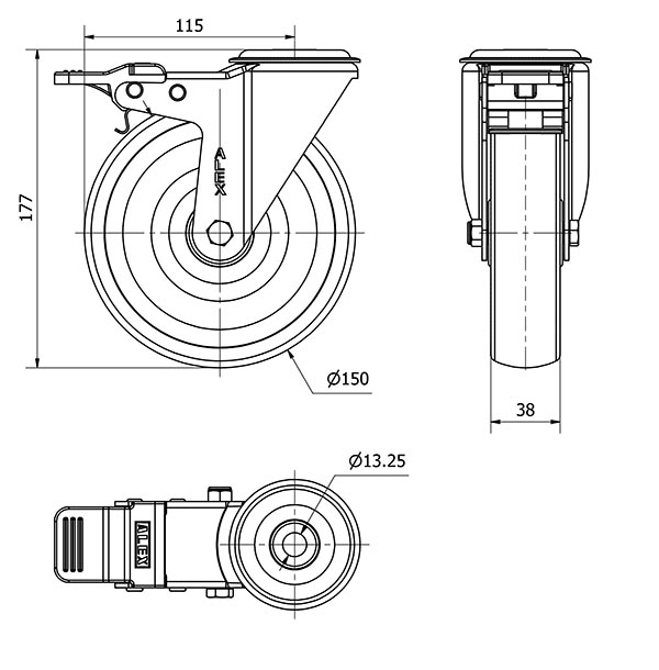R.GIR.AGUJERO M12 FRENO 20ZVLFD150-UTR POLIAMIX BLANCO EJE RODILLOS