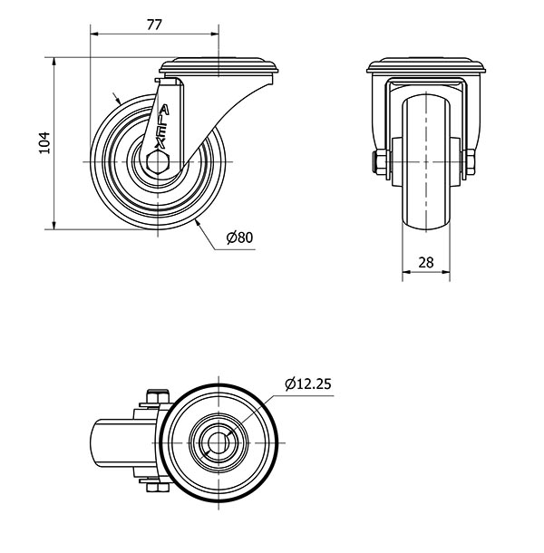 R.GIR.AGUJERO M12 20ZVL80-PGZR POLIAMIX-GOMA GRIS INYECT.RODILLOS