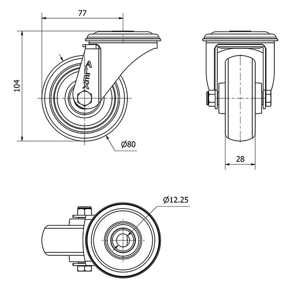R.GIR.AGUJ.M12 INOX.20ZVLI80-PGZR POLIAMIX-GOMA GRIS INYECT.RODILLOS