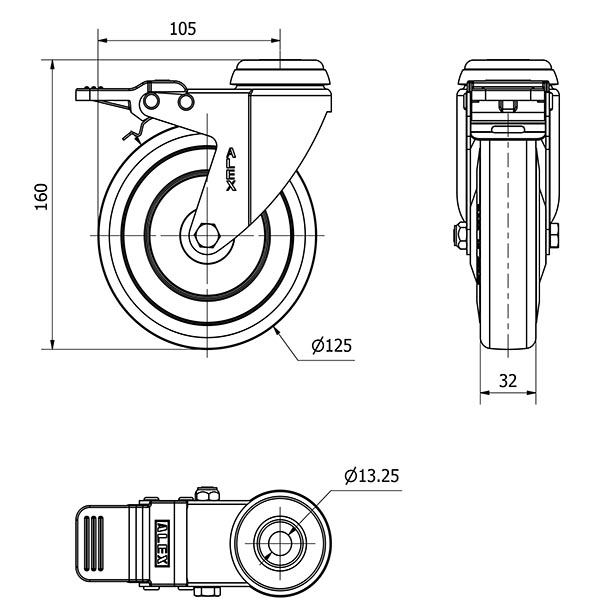 R.GIR.AGUJERO M12 FRENO 20BHAFD125CP-PGAN POLIAMIX-GOMA GRIS LISO