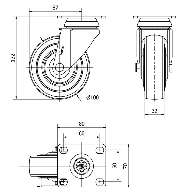 R.GIR.PLACA 10BHA100CP-PGASB POLIAMIX-GOMA GRIS EJE BOLAS