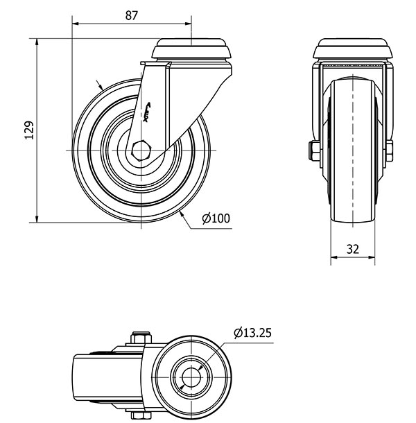 R.GIR.AGUJERO M12 20BHA100CP-PGASB POLIAMIX-GOMA GRIS EJE BOLAS