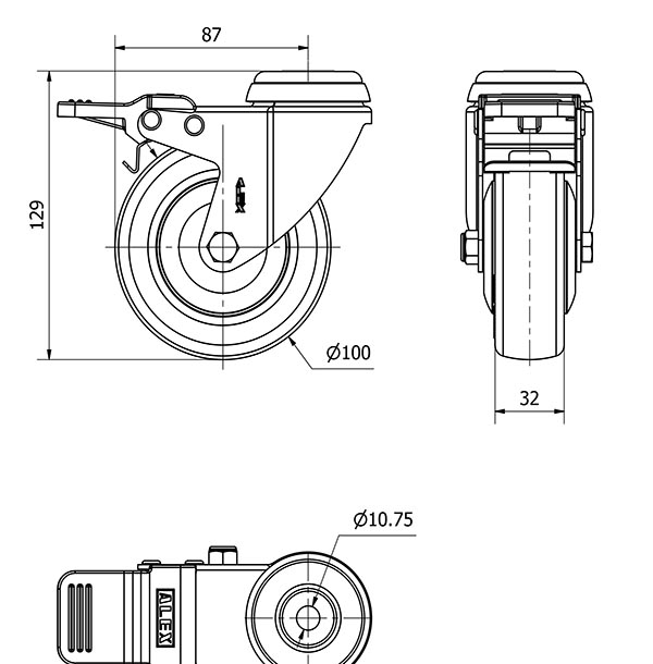 R.GIR.AGUJERO M10 FRENO 20BHAFD100CP-PGAISB GOMA GRIS EJE BOLAS