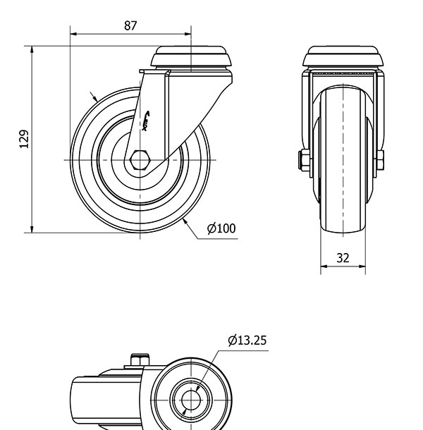 R.GIR.AGUJERO M12 20BHA100CP-PGAISB GOMA GRIS EJE BOLAS