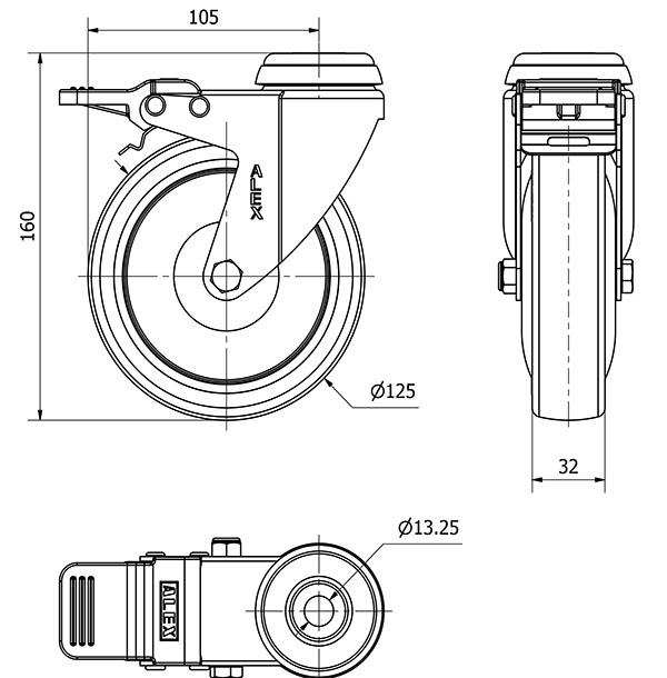 R.GIR.AGUJERO M12 FRENO 20BHAFD125CP-PGAISB GOMA GRIS EJE BOLAS