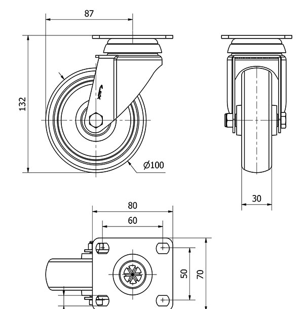 R.GIR.PLACA 10BHA100-PGZN POLIAMIX-GOMA GRIS INYECT.EJE LISO