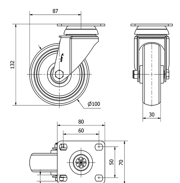 R.GIR.PLACA 10BHA100-PGZR POLIAMIX-GOMA GRIS INYECT.EJE RODILLOS