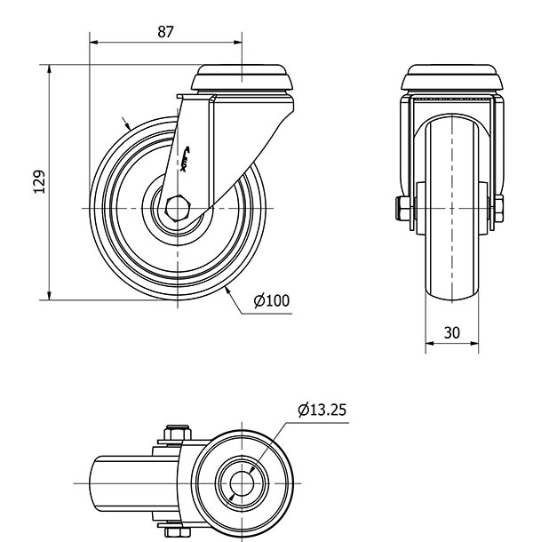 R.GIR.AGUJERO M12 20BHA100-PGZR POLIAMIX-GOMA GRIS INYECT.RODILLOS