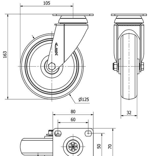 R.GIR.PLACA 10BHA125-PGZR POLIAMIX-GOMA GRIS INYECT.EJE RODILLOS