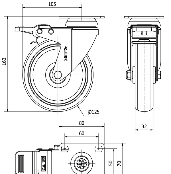 R.GIR.PLACA FRENO 10BHFDA125-PGZR POLIAMIX-GOMA GRIS INYECT.RODILLOS