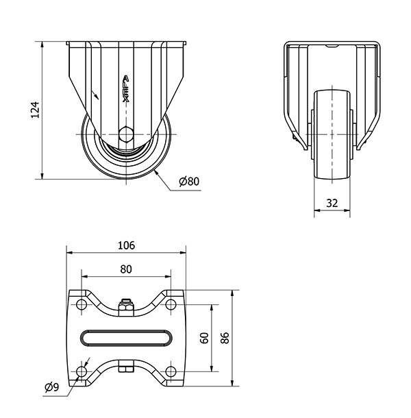 R.FIJA 17TV80-POB NYLON BLANCO-POLIUR.ROJO EJE BOLAS